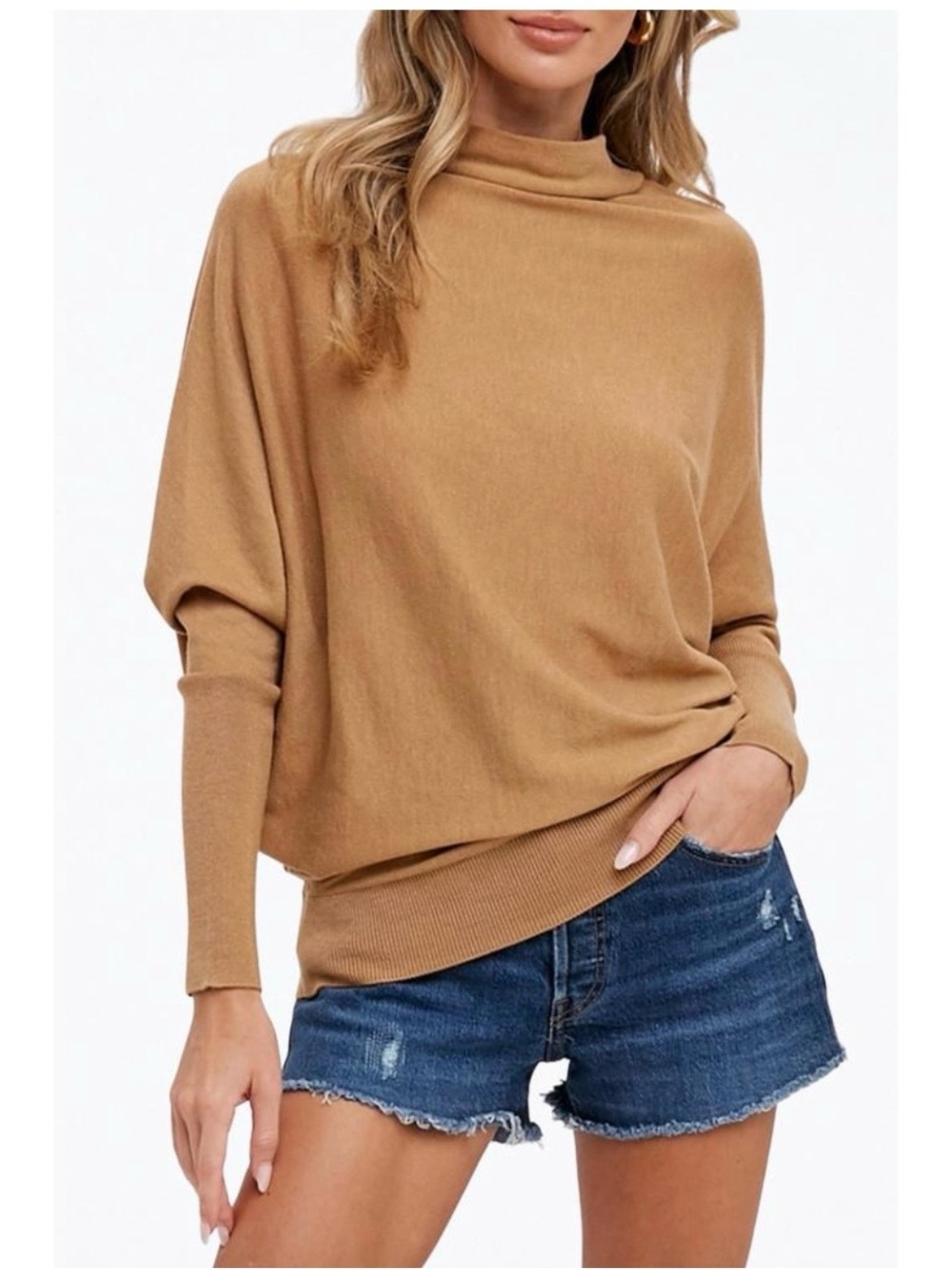 🆕 Blu Ivy Slouch Neck Dolman Sleeve Pullover Sweater Taupe Mocha 4 6 8 S M